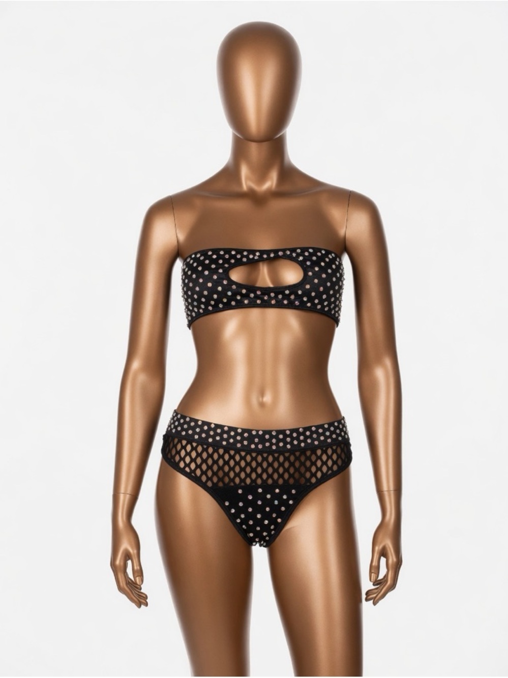 Black Polka Dot Cutout Bandeau Bikini Set